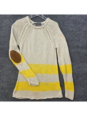 PJK Patterson J. Kincaid Open Knit Sweater Size M Elbow Patch Colorblock Coastal